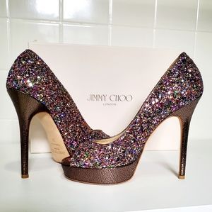 Jimmy Choo coarse glitter multi color shoes